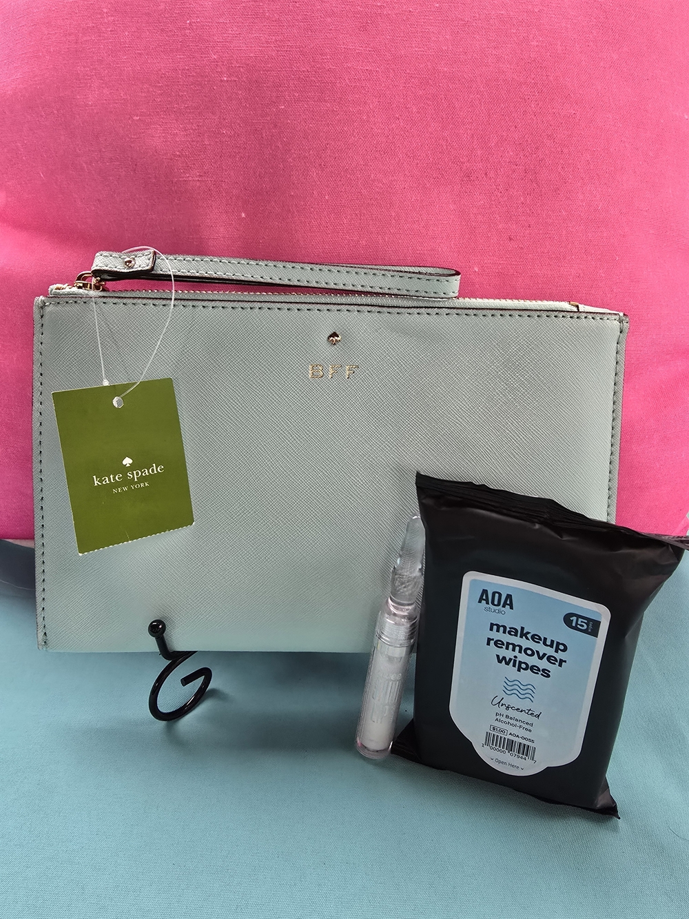 Kate Spade Large BFF Wristlet, Makup Remover Wipes, And Lipgloss